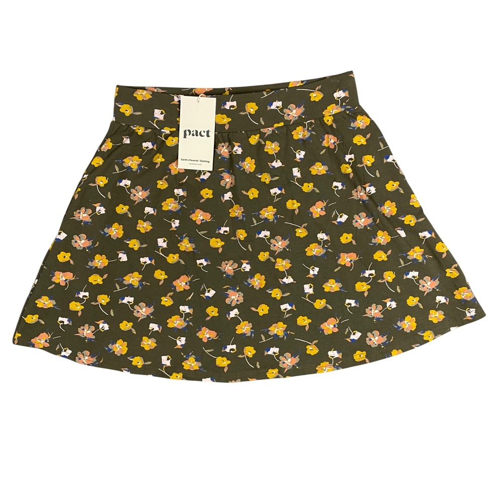 Pact Saylor Organic Cotton Floral Print Pocket A-Line Mini Skirt Women Small NWT
